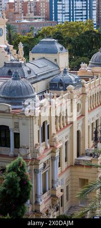 Malaga, Espagne - 21 octobre 2023 : vue de l'architecture de l'hôtel de ville de Malaga, Espagne. Banque D'Images