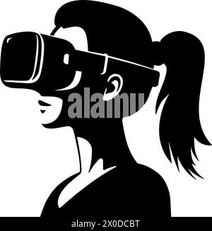 Silhouette d'une femme utilisant des lunettes de réalité virtuelle monochromes clipsées Illustration vectorielle Illustration de Vecteur