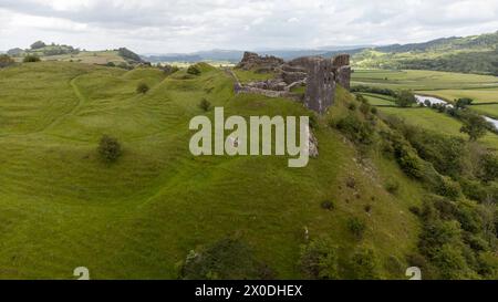 Vue aérienne de Castell Dryslwyn, château de Dryslwyn, château gallois, près de Llandeilo, Carmarthenshire, pays de Galles, Royaume-Uni Banque D'Images