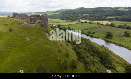 Vue aérienne de Castell Dryslwyn, château de Dryslwyn, château gallois, près de Llandeilo, Carmarthenshire, pays de Galles, Royaume-Uni Banque D'Images