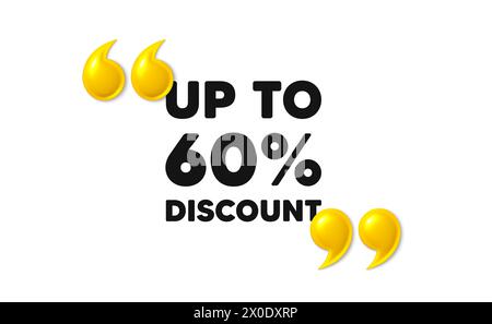 Jusqu'à 60 % de réduction. Affiche de prix de l'offre de vente. guillemets 3d. Vecteur Illustration de Vecteur