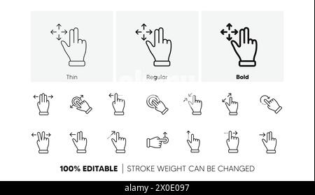 Icônes de ligne de mouvement de l'écran tactile. Balayage de la main, geste de glissement, multitâche. Ensemble linéaire. Icônes de ligne. Vecteur Illustration de Vecteur