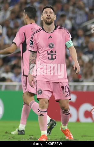 Monterrey, Mexique. 10 avril 2024. 10 avril 2024, Monterrey, Mexique : Lionel Messi #10 de l'Inter Miami réagit contre Monterrey lors de la Coupe des Champions de la CONCACAF 2024 Round of Sixteen deuxième match au BBVA Stadium. Crédit : Sipa USA/Alamy Live News Banque D'Images