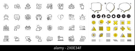 Ensemble d'échelles de justice, travail d'équipe et icônes de ligne de yoga pour l'application Web. Vecteur d'icône de pictogramme Illustration de Vecteur