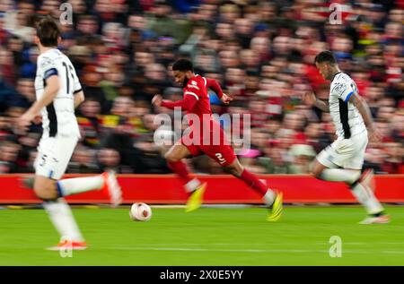 Joe Gomez de Liverpool en action lors du quart de finale de l'UEFA Europa League, match de première manche à Anfield, Liverpool. Date de la photo : jeudi 11 avril 2024. Banque D'Images