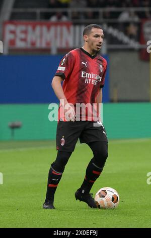 Stadio San Siro, Milan, Italie. 11 avril 2024. Europa League, quart de finale 1ère manche ; Milan contre Roma ; Ismael Bennacer de l'AC Milan crédit : action plus Sports/Alamy Live News Banque D'Images