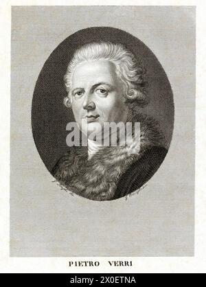 1795 c., Milan , ITALIE : le noble illuministe italien , écrivain , économiste , philosophe et historien PIETRO VERRI ( 1728 - 1797 ) . Portrait gravé par G. Benaglia à partir du dessin original de G. Longhi , imprimé à Milan par N. Bettoni , XIX siècle . - CONTE - ILLUMINISMO - ILLUMINISM - ILLUMINISTA - HISTOIRE - FOTO STORICHE - ITALIA - ECONOMIE - ECONOMISTA - FILOSOFIA - PHILOSOPHIE - FILOSOFO - SCRITTORE - LETTERATURA - STORICO - LITTÉRATURE - LETTERATO - INCISIONE - ILLUSTRAZIONE - GRAVURE ILLUSTRATION - NOBLESSE ITALIENNE - NOBILTÀ ITALIANA - nobile italiano - perruque - parrucca Banque D'Images