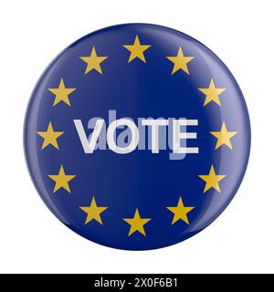 Badge PIN de vote sur fond blanc. Illustration 3D isolée Banque D'Images