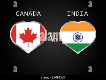 Canada vs Inde, concept de match de cricket avec illustration créative du drapeau des pays participants Batsman et Hearts isolés sur fond noir Illustration de Vecteur