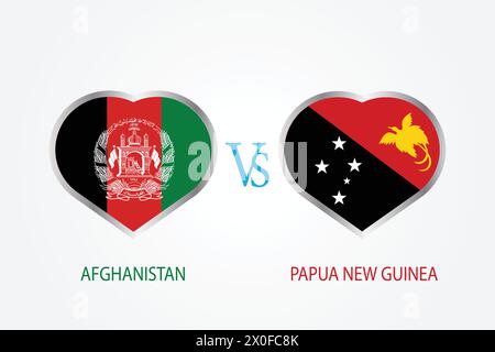 Afghanistan vs Papouasie-Nouvelle-Guinée, concept de match de cricket avec illustration créative des pays participants drapeau Batsman et Hearts isolés sur blanc Illustration de Vecteur