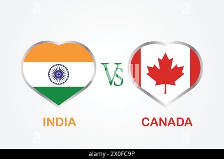 Inde vs Canada, concept de match de cricket avec illustration créative du drapeau des pays participants Batsman et Hearts isolés sur fond blanc. Illustration de Vecteur