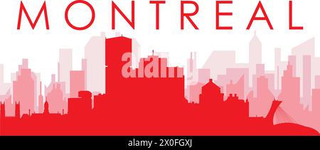 Affiche rouge panoramique de la ville de MONTRÉAL, CANADA Illustration de Vecteur