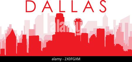Affiche rouge panoramique de la ville de DALLAS, ÉTATS-UNIS Illustration de Vecteur