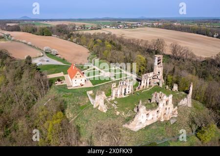 zřícenina hradu Zvířetice u Bakova nad Jizerou, Český ráj, Česká Republika / ruines anciennes du château gothique de Zviretice du XIVe siècle près de Mlada Bolesla Banque D'Images