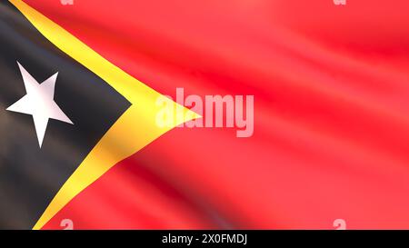 Rendu 3D - développement du drapeau du Timor oriental soufflé dans le vent. Banque D'Images