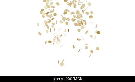 Jackpot ou concept de gain. Les pièces coulent. Explosion de pièces de monnaie sur fond isolé. Banque D'Images
