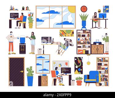 Concept d'illustration linéaire 2D Office Life Illustration de Vecteur