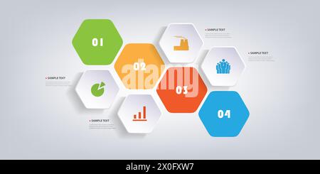 Coloré - Bleu, Vert, Orange et Rouge - Design infographique vectoriel créatif de style moderne - ensemble de formes géométriques numérotées minimalistes, hexagone rond Illustration de Vecteur