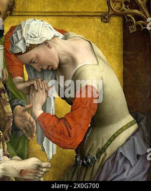 Détail de la descente de la croix représentant Mary Magdelen. Le retable a été achevé un an ou deux avant la Magdalen Reading.[60] Rogier van der Weyden Banque D'Images