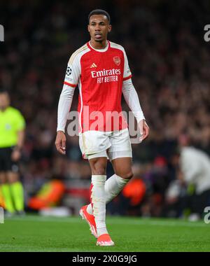 Londres, Royaume-Uni. 09 Avr 2024 - Arsenal v Bayern Munich - Champions League - Emirates Stadium. Gabriel d'Arsenal en action. Crédit photo : Mark pain / Alamy Live News Banque D'Images