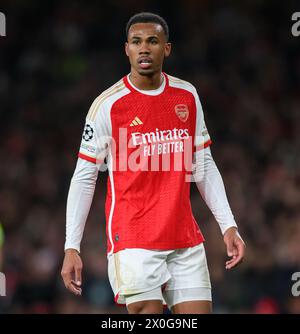 Londres, Royaume-Uni. 09 Avr 2024 - Arsenal v Bayern Munich - Champions League - Emirates Stadium. Gabriel d'Arsenal en action. Crédit photo : Mark pain / Alamy Live News Banque D'Images