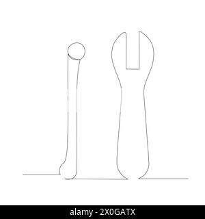 Dessin simple de la conception d'illustration de clé d'outils pour le vecteur de concept industriel. dessin continu sur une seule ligne. Illustration de Vecteur