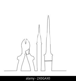 Un jeu d'outils dessin. Style dessiné à la main pour la conception d'illustration de menuiserie industrielle, d'ingénierie et de maison. Illustration de Vecteur