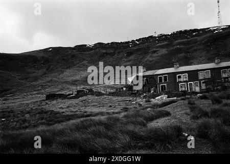 L'ancien village minier de Troedrhiwfuwch dans un état semi-abandonné avant sa démolition, vallée de Rhymney, pays de Galles du Sud, 1983 Banque D'Images
