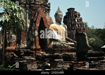 Une statue de Bouddha dans le complexe du temple Wat Mahathat à Ayutthaya. Banque D'Images