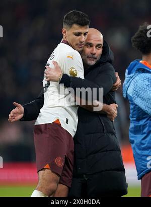 Photo du dossier datée du 24-02-2024 du manager de Manchester City Pep Guardiola, qui a dit qu'il reposera Rodri si le milieu de terrain espagnol demande à s'asseoir samedi en premier League contre Luton. Date d'émission : vendredi 12 avril 2024. Banque D'Images