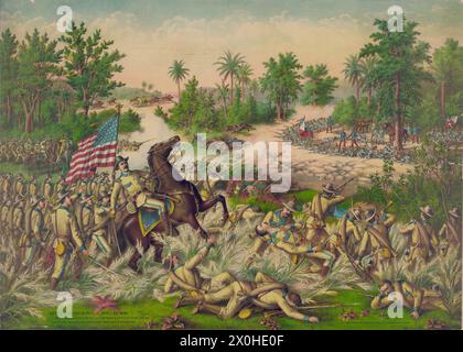 Philippine American War, Archive lithograph, 1899-1902, la bataille de Quingua, 23 avril 1899. Par Kurz & Allison Banque D'Images