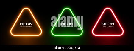 Cadre triangulaire lumineux au néon. Lueur laser de forme abstraite. Les bannières LED affectent des figures géométriques. Ensemble de modèles vectoriels. Illustration de Vecteur