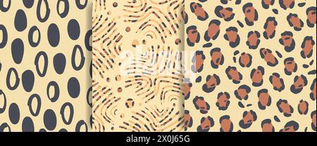 Motif tissu sans couture en fourrure léopard. Motif ethnique africain avec des formes géométriques. Doodle fond de léopard dessiné à la main. Pour papier d'emballage, tissu pr Illustration de Vecteur