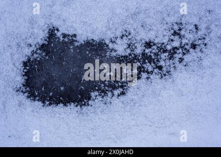 Cristaux de neige et de gel sur une couche de glace, gros plan, Allemagne Banque D'Images