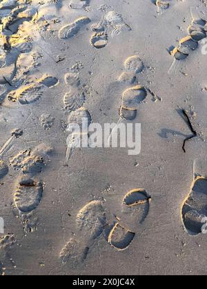 Plage de l'Elbe, sable, empreintes, Hambourg, quartier, Rissen, Allemagne du Nord, Allemagne Banque D'Images