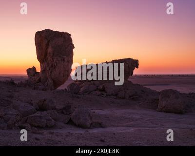 Sur la route dans la région désertique d'Al Huqf en Oman, Banque D'Images