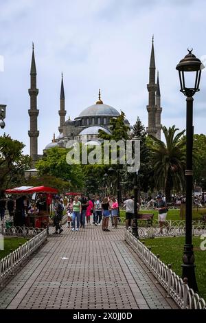 La superbe Mosquée bleue d'Istanbul photographiée à travers ses magnifiques jardins Banque D'Images