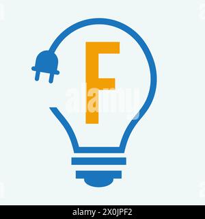 Logo d'ampoule sur la lettre F concept pour symbole électrique. Panneau d'électricité Illustration de Vecteur