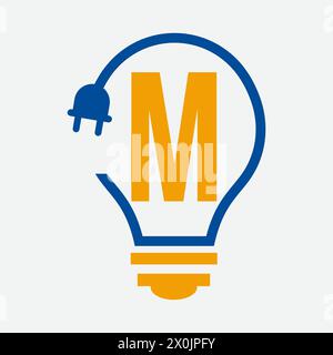 Logo d'ampoule sur la lettre M concept pour symbole électrique. Panneau d'électricité Illustration de Vecteur