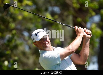 Augusta, États-Unis. 12 avril 2024. Lucas Glover s'est lancé sur le quatrième trou de la deuxième manche du tournoi Masters à Augusta National Golf Club à Augusta, en Géorgie, le vendredi 12 avril 2024. Photo de Tannen Maury/UPI crédit : UPI/Alamy Live News Banque D'Images