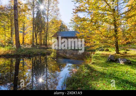 Ettal, Hundinghütte (Hunding's Hut) in Schloss Linderhof Palace, couleurs d'automne, Garmisch-Partenkirchen, haute-Bavière, Bavière, Allemagne Banque D'Images