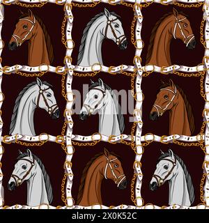Modèle sans couture avec tête de cheval et ceintures. Vecteur. Illustration de Vecteur