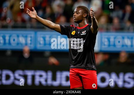 Rotterdam, pays-Bas. 12 avril 2024. ROTTERDAM, PAYS-BAS - 12 AVRIL : Richie Omorowa de l'Excelsior Rotterdam a été confondu lors du match néerlandais Eredivisie entre l'Excelsior Rotterdam et le FC Volendam au Van Donge & de Roo Stadion le 12 avril 2024 à Rotterdam, pays-Bas. (Photo de Broer van den Boom/Orange Pictures) crédit : Orange pics BV/Alamy Live News Banque D'Images