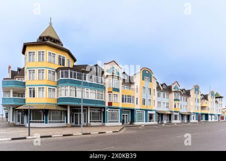 Maisons de l'époque coloniale allemande à Swakobmund, Namibie Banque D'Images