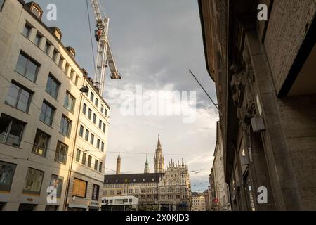 Munich, ciel, hôtel de ville, centre-ville Banque D'Images