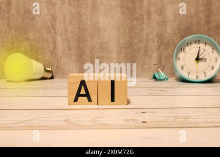 La technologie d'Intelligence Artificielle concept avec Ia texte faite de platine électronique avec puce électronique au-dessus de la planète Terre avec réseau connecté, dat Banque D'Images