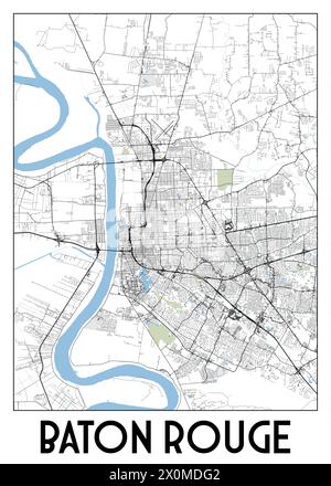 Affiche map art de Baton Rouge, États-Unis Illustration de Vecteur