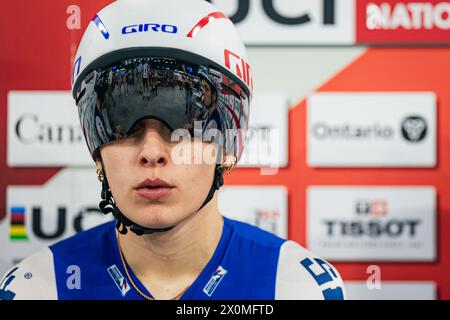 Milton, Canada. 12 avril 2024. Photo par Alex Whitehead/SWpix.com - 12/04/2024 - cyclisme - Coupe des Nations Tissot UCI Track - 3e manche : Milton - Centre national de cyclisme Mattamy, Milton, Ontario, Canada - qualification de poursuite par équipe féminine - Valentine Fortin of France crédit : SWpix/Alamy Live News Banque D'Images