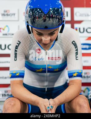 Milton, Canada. 12 avril 2024. Photo par Alex Whitehead/SWpix.com - 12/04/2024 - cyclisme - Coupe des Nations Tissot UCI Track - ronde 3 : Milton - Centre national de cyclisme Mattamy, Milton, Ontario, Canada - qualification de poursuite par équipe féminine - Martina Fidanza of Italy crédit : SWpix/Alamy Live News Banque D'Images