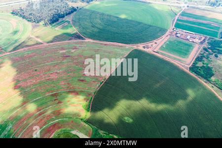 Johannesburg. 12 avril 2024. Une photo de drone aérien prise le 12 avril 2024 montre des champs circulaires dans la banlieue de Johannesburg, en Afrique du Sud. Crédit : Zhang Yudong/Xinhua/Alamy Live News Banque D'Images